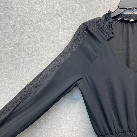 Rebecca Minkoff Noelle Dress Womens‎ XS Black Peasant Embroidered Smocked V-Neck - Picture 5 of 16